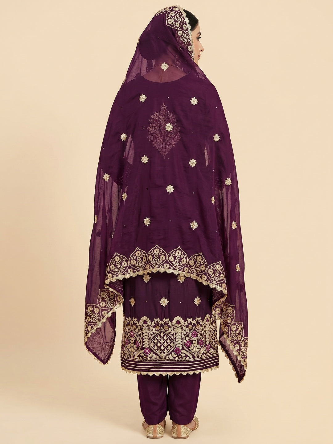 Wine Floral Embroidered Modal Dress Material - Image 1