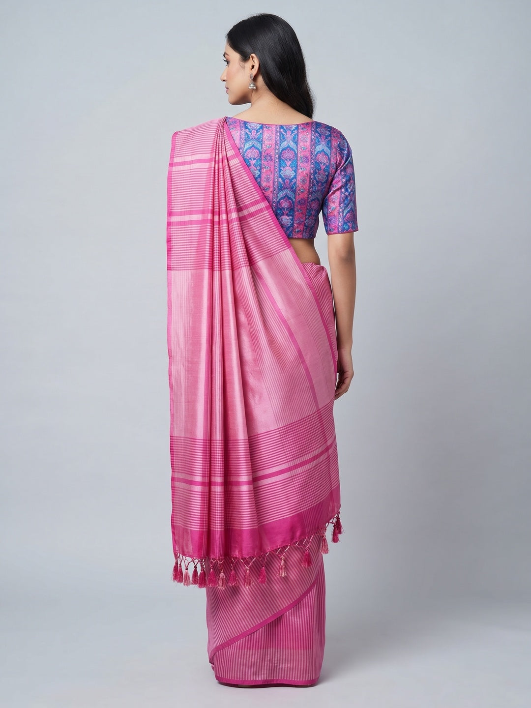 Pink Striped Pattern Manipuri Silk Saree - Image 2