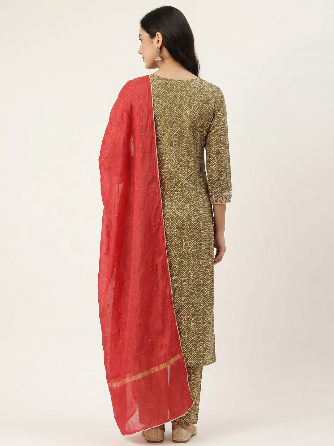 Mehendi Green Printed Cotton Blend Dress Material - Image 2