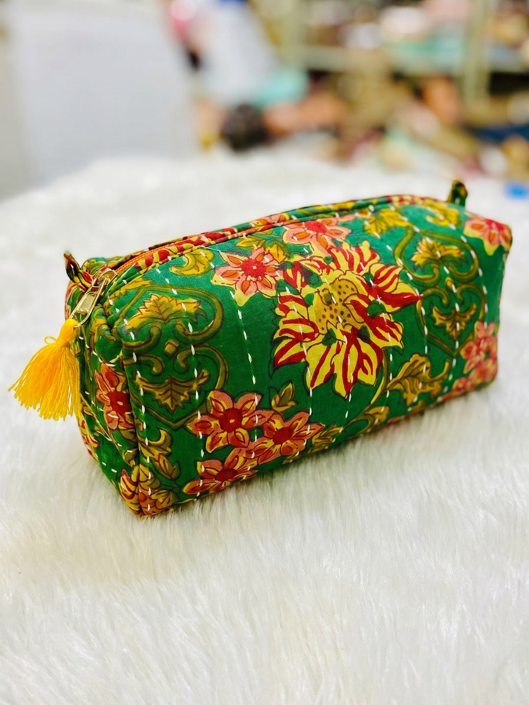 TMN - Women Green Printed With Embroidered Vegan Leather Cosmetic Pouch - Image 1