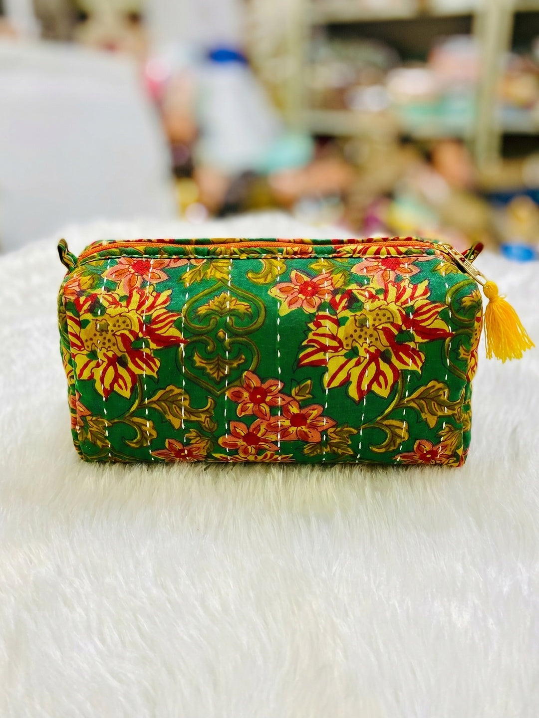 TMN - Women Green Printed With Embroidered Vegan Leather Cosmetic Pouch - Image 3