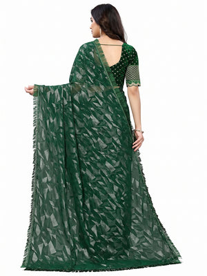 Green Foil Printed Georgette Saree - Image 2