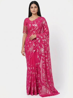 Pink Foil Printed Georgette Saree - Image 1