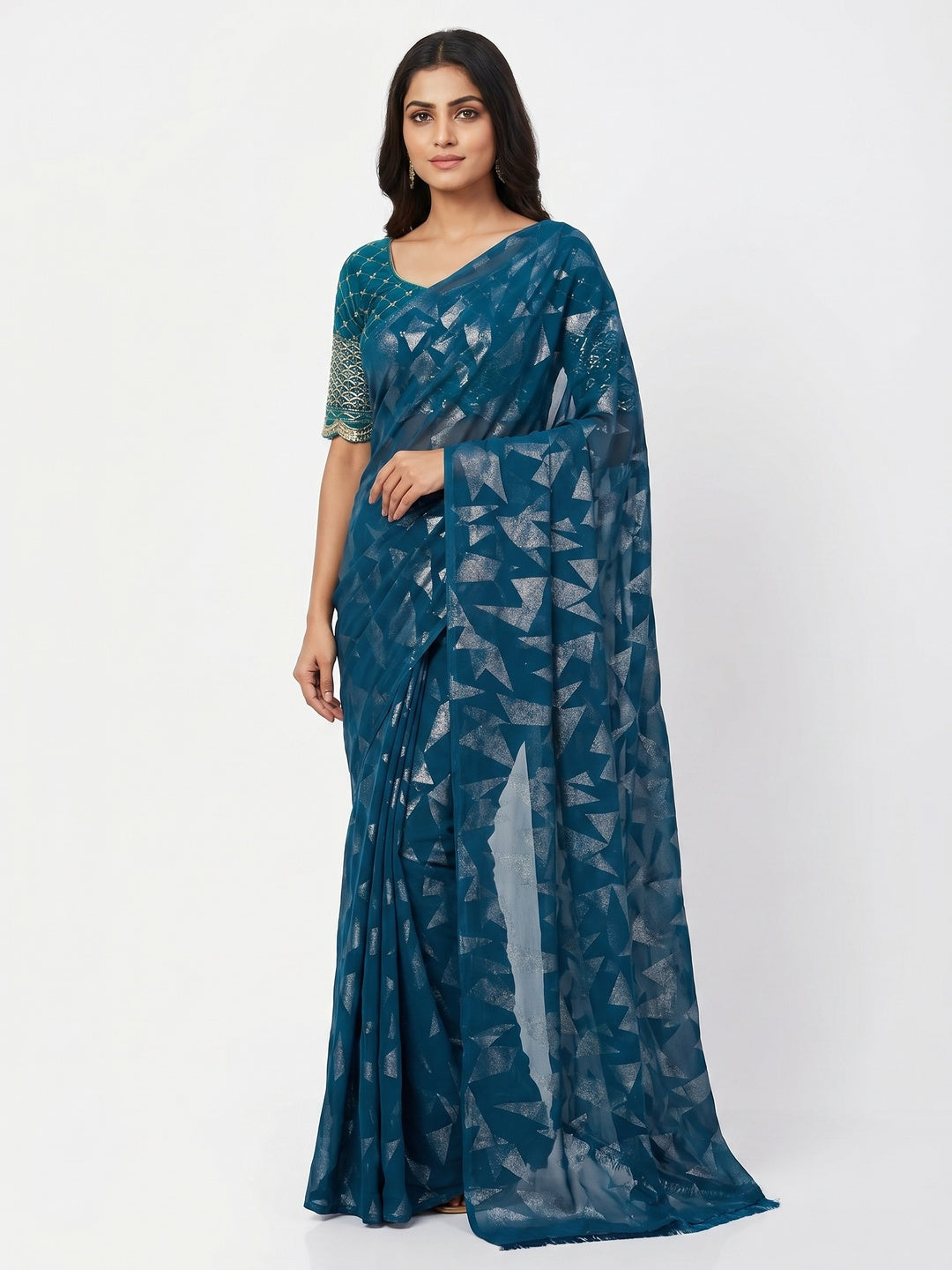 Morpich Foil Printed Georgette Saree - Image 1
