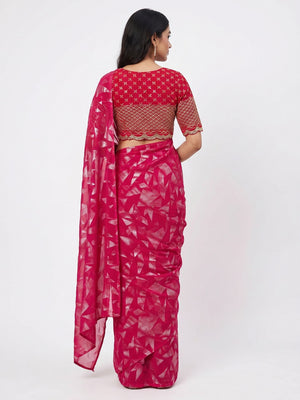 Pink Foil Printed Georgette Saree - Image 3