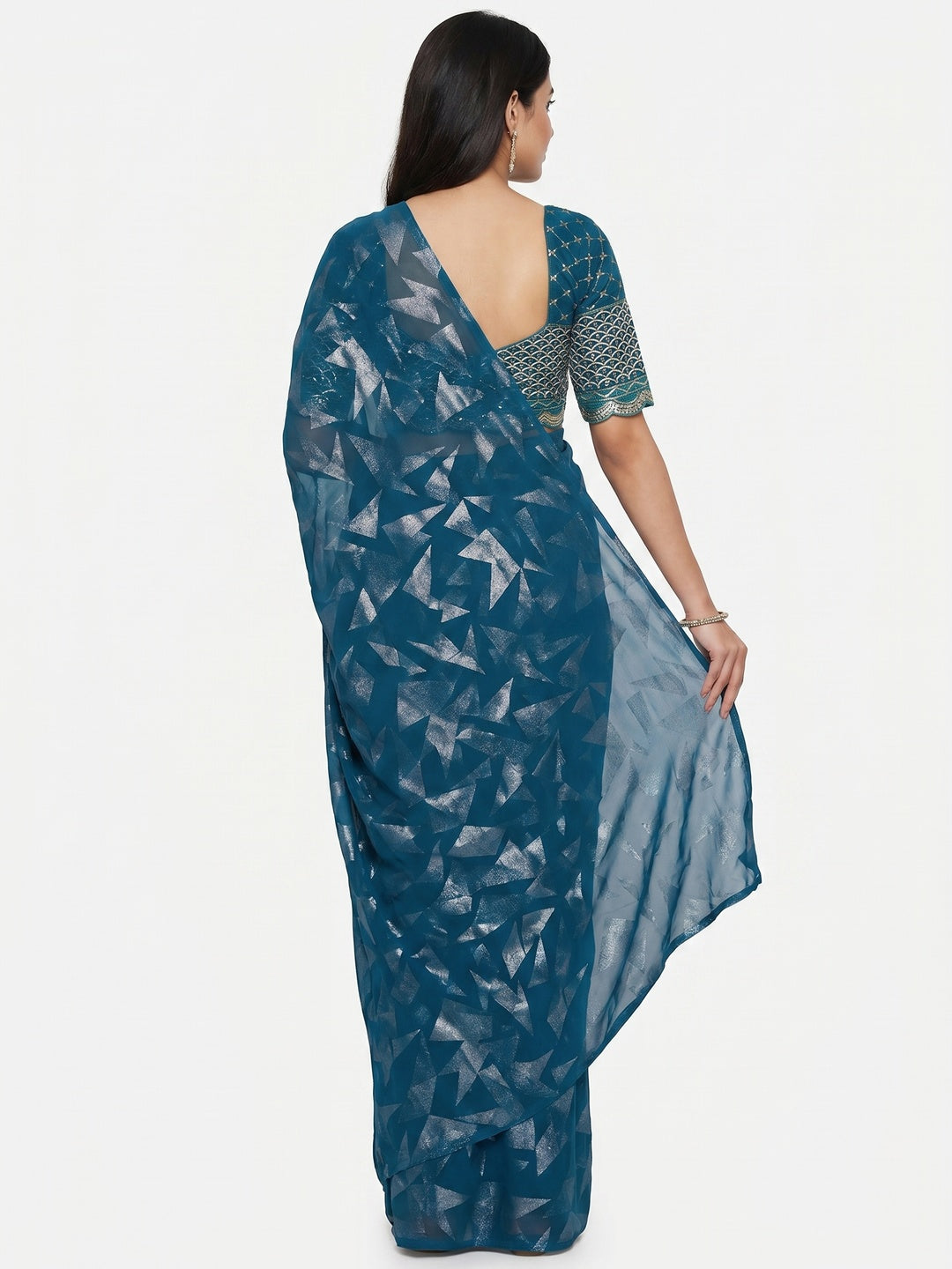 Morpich Foil Printed Georgette Saree - Image 4