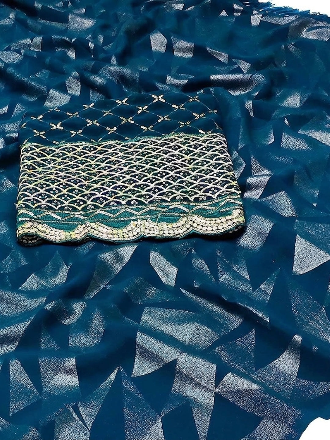 Morpich Foil Printed Georgette Saree - Image 2