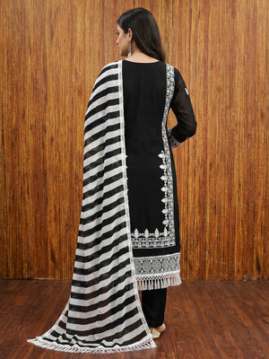 Black Lucknowi Embroidered Georgette Dress Material - Image 2