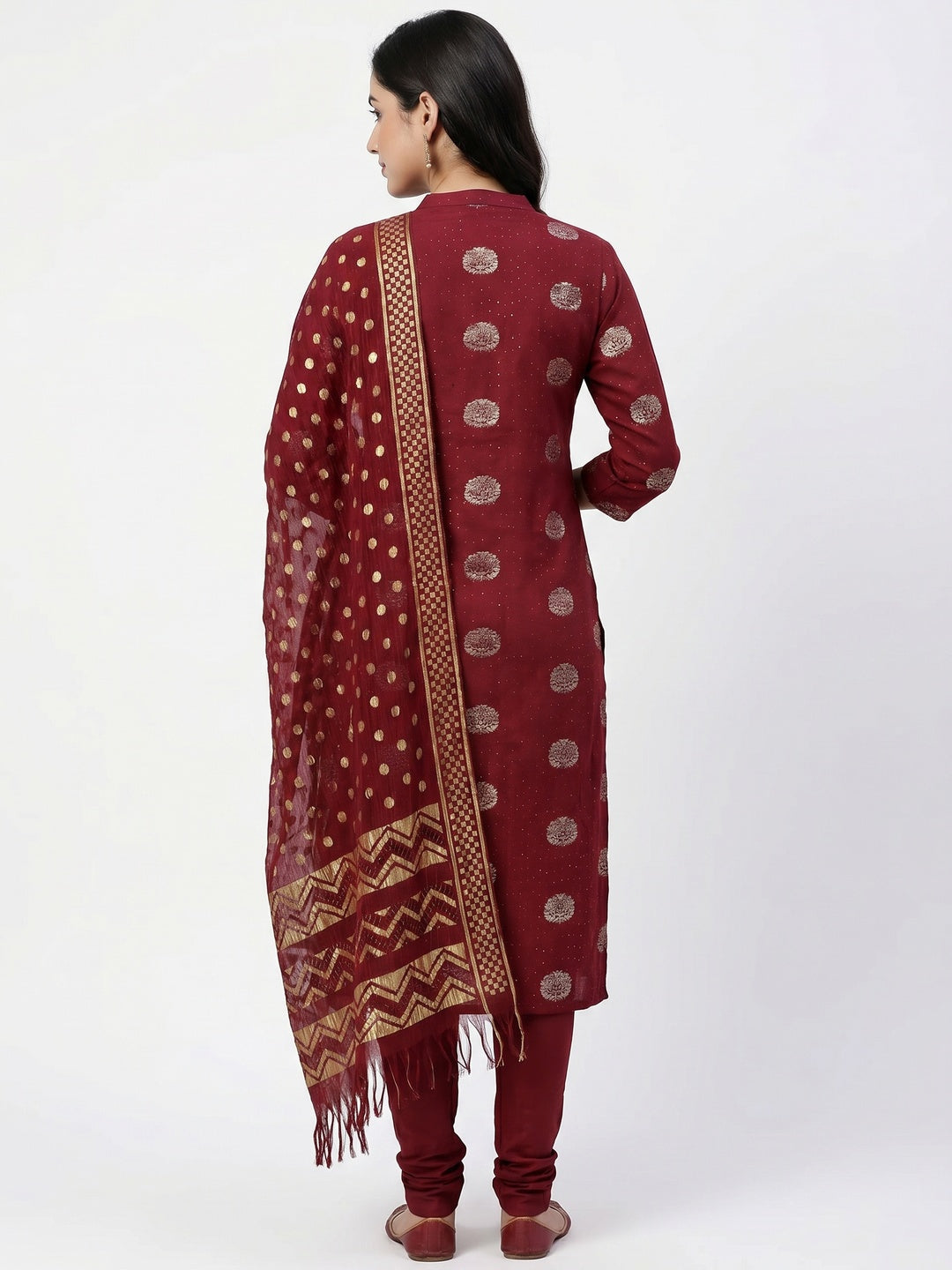 Maroon Woven With Sequins Work Modal Dress Material - Image 2