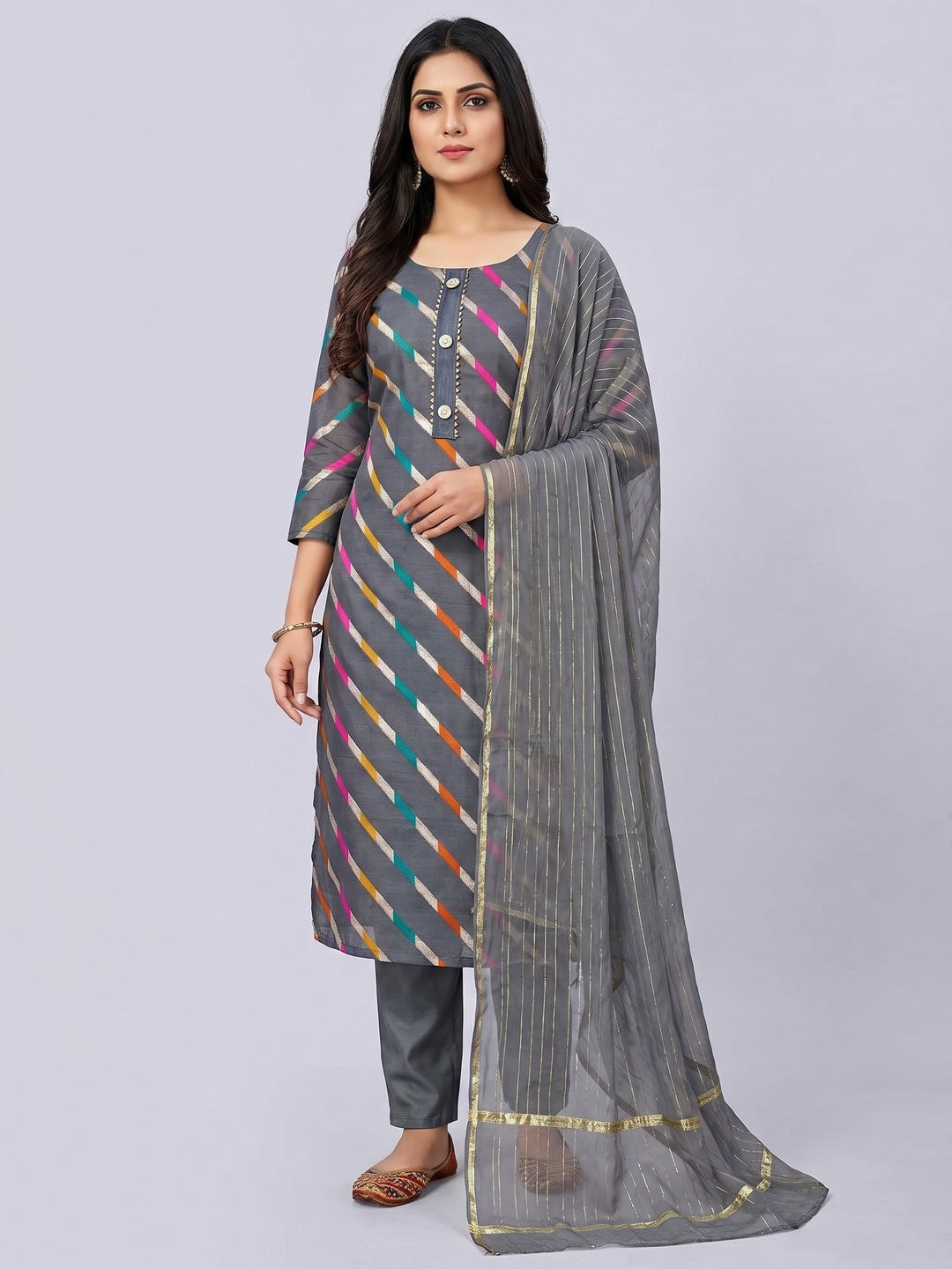 Grey Woven Organza Dress Material - Image 1