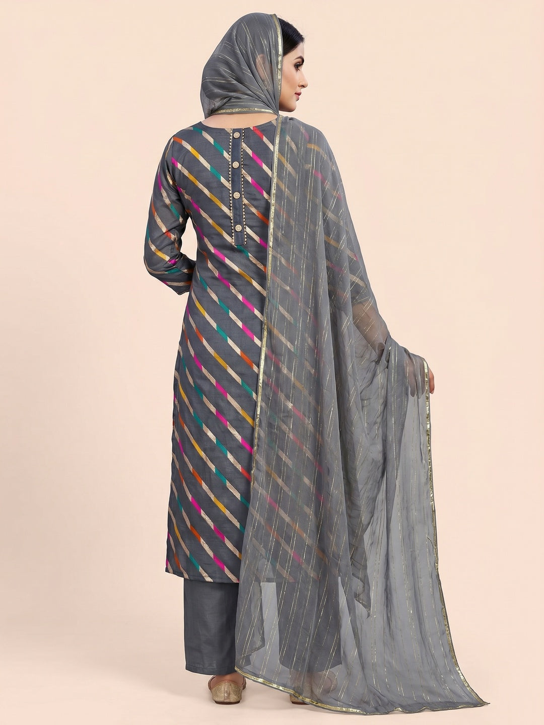 Grey Woven Organza Dress Material - Image 2