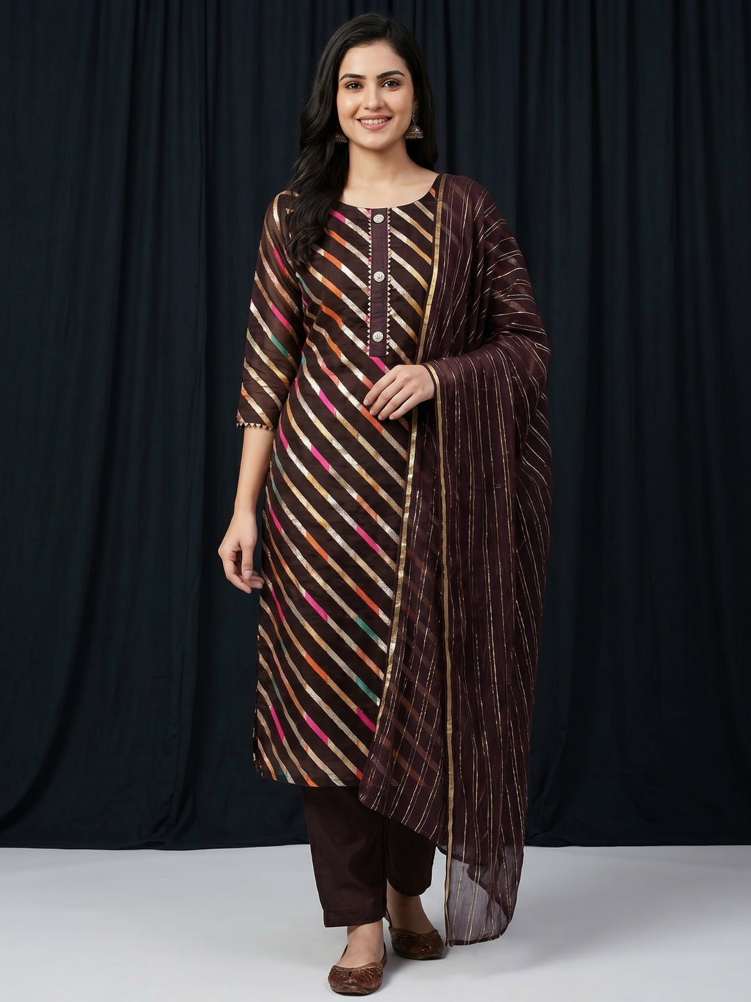 Brown Woven Organza Dress Material - Image 1