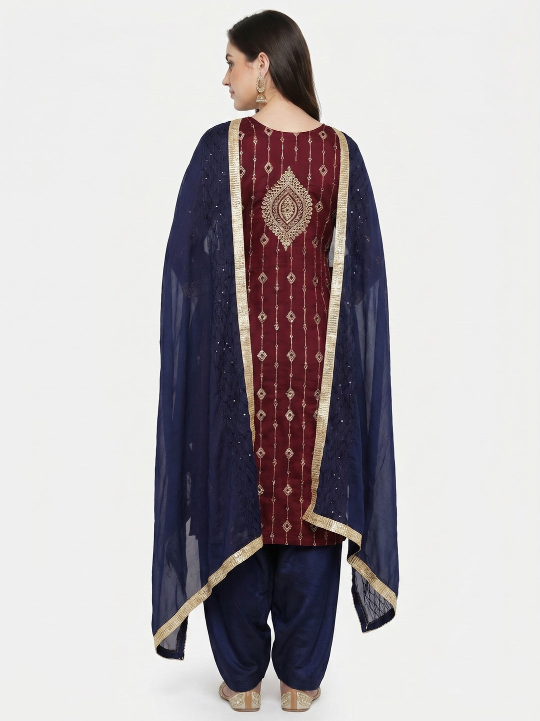 Maroon Woven With Embroidered Modal Dress Material - Image 2