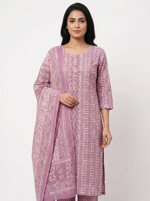 Purple Printed Pure Cotton Dress Material - Image 1