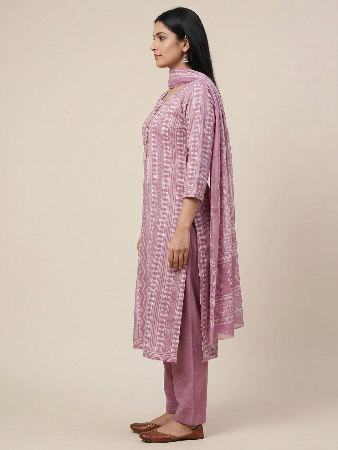Purple Printed Pure Cotton Dress Material - Image 2