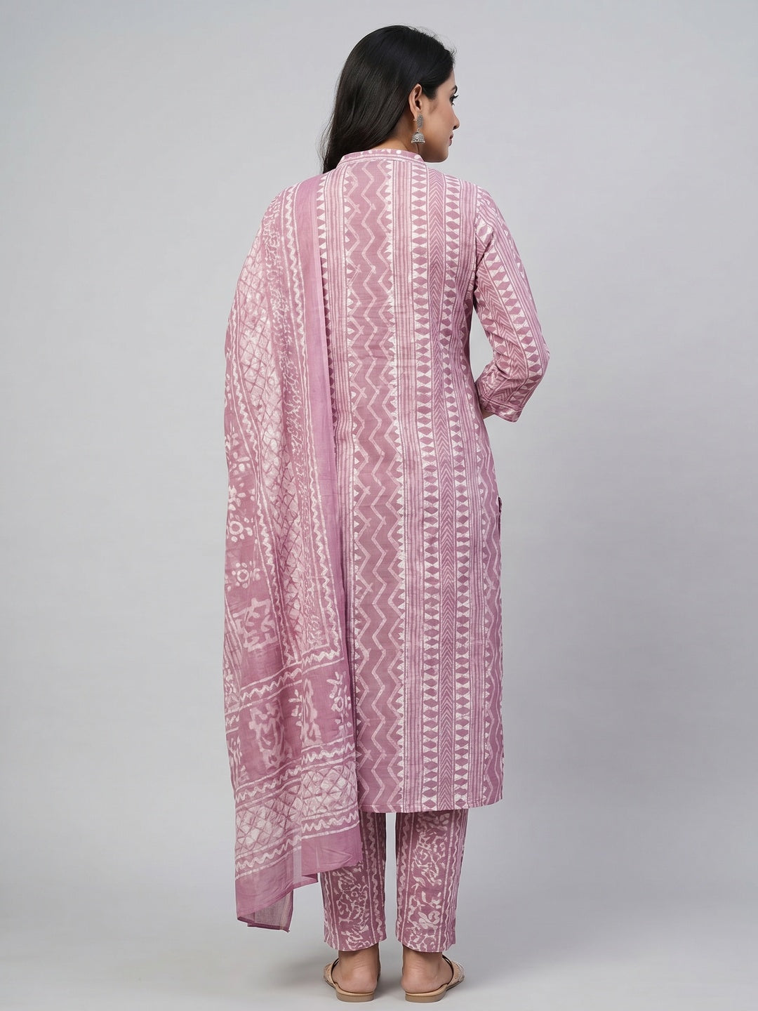 Purple Printed Pure Cotton Dress Material - Image 3