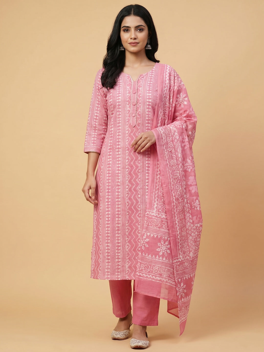Pink Printed Pure Cotton Dress Material - Image 2