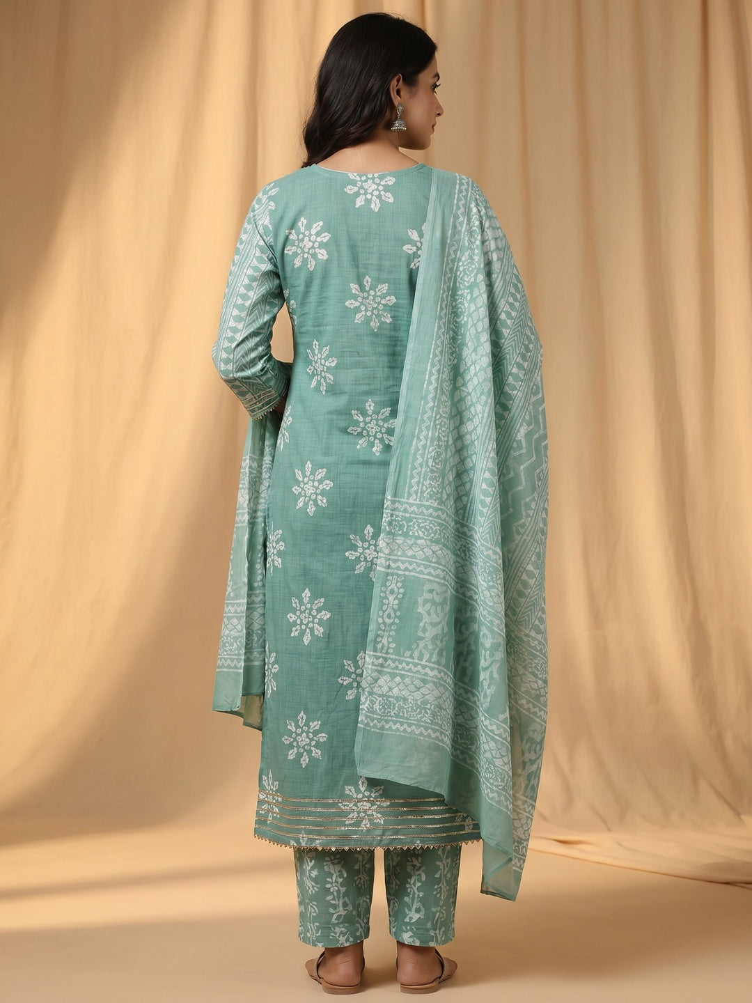 Green Printed Pure Cotton Dress Material - Image 2
