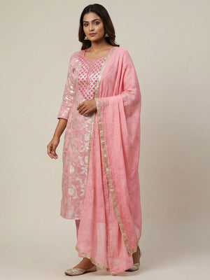 Pink Woven With Sequins Work Modal Dress Material - Image 1