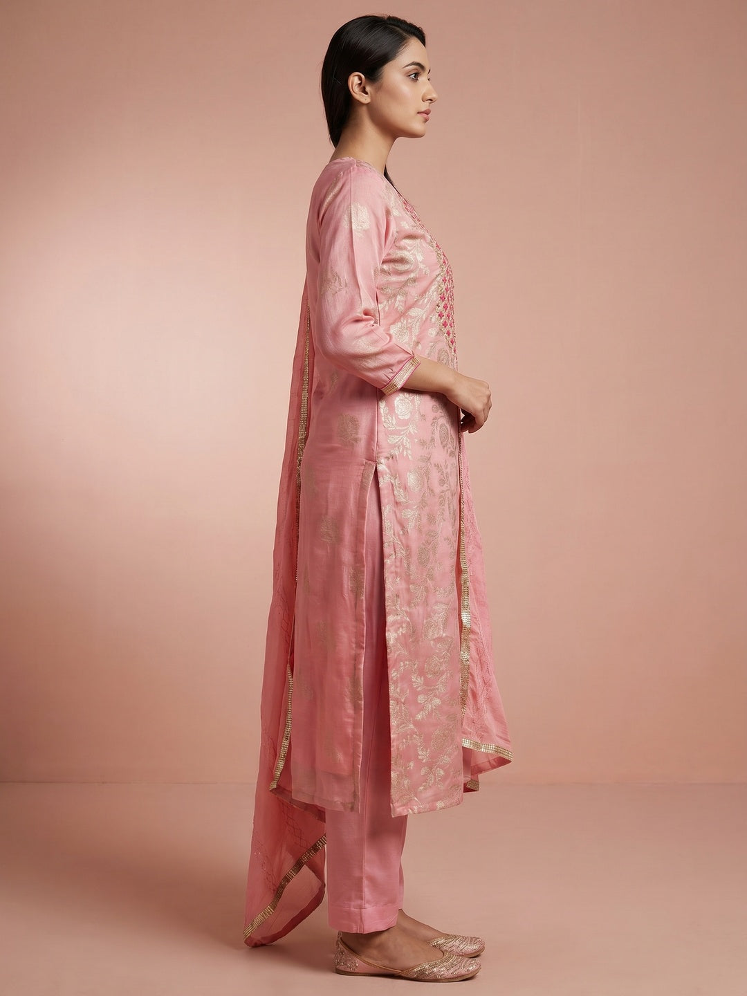 Pink Woven With Sequins Work Modal Dress Material - Image 3