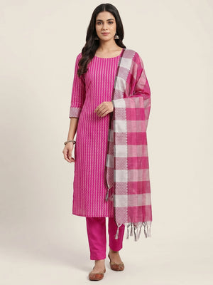 Rani Pink Woven Cotton Blend Dress Material - Image 1