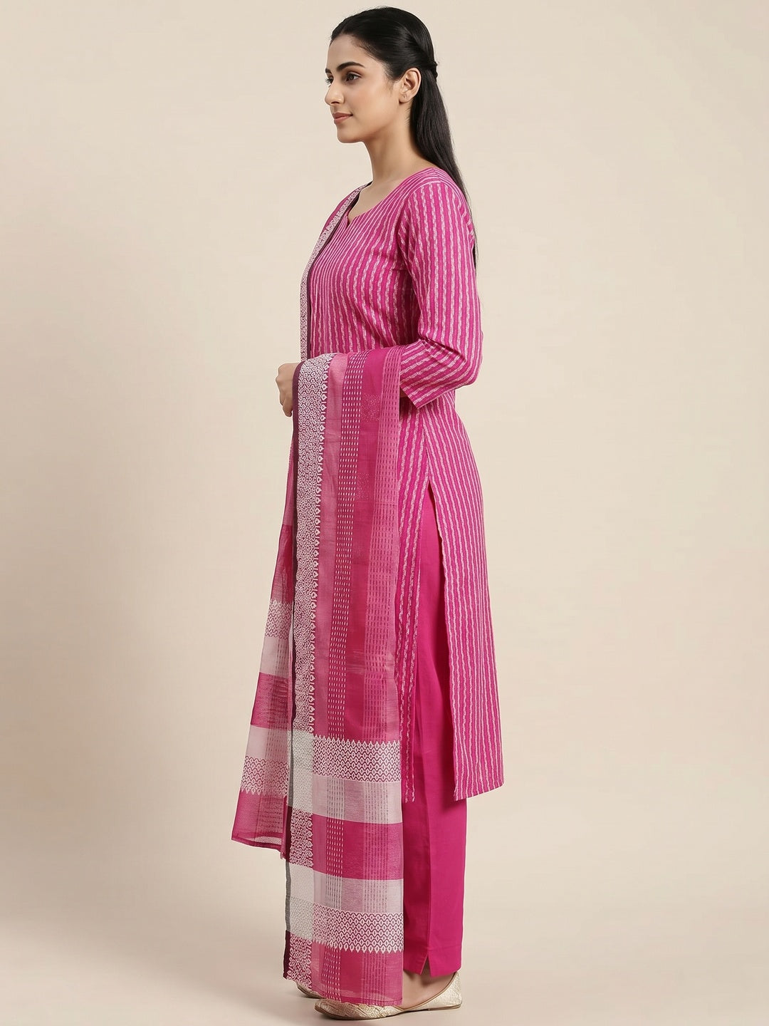 Rani Pink Woven Cotton Blend Dress Material - Image 3