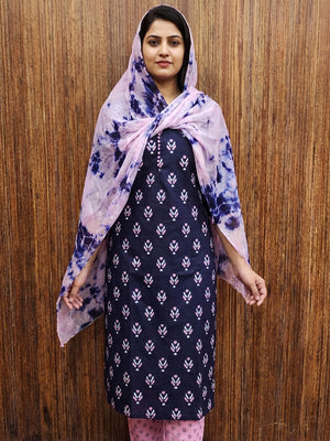 Navy Blue Ikkat Printed Cotton Blend Dress Material - Image 1