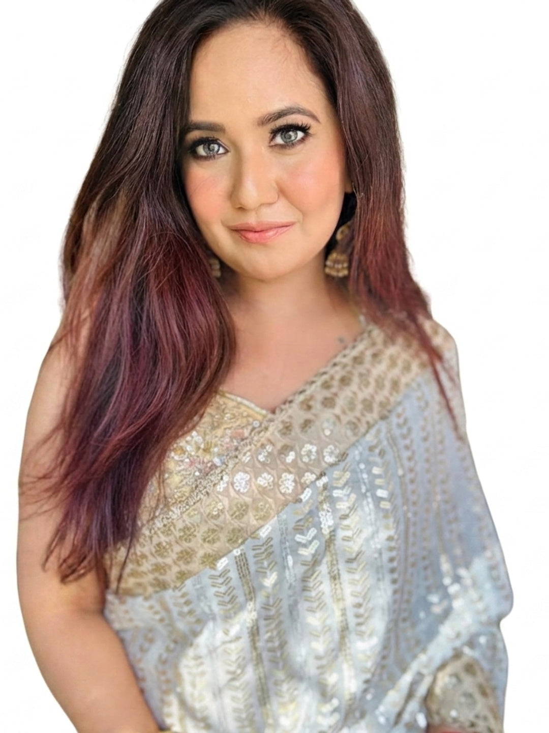 Grey Sequins Embroidered Georgette Saree - Image 2