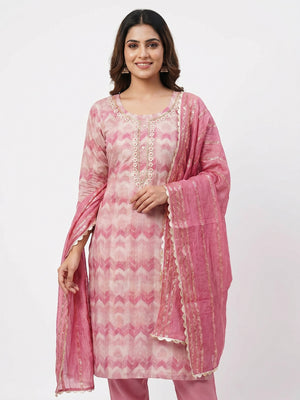 Pink Printed With Handwork Modal Dress Material - Image 1
