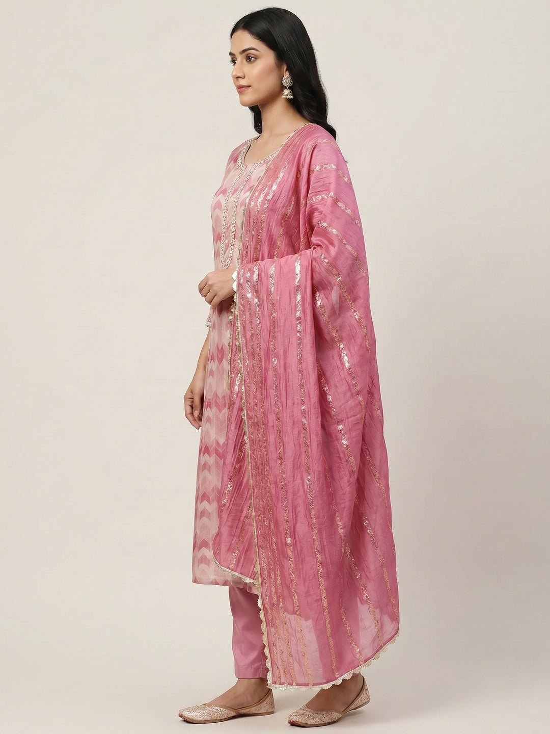Pink Printed With Handwork Modal Dress Material - Image 2