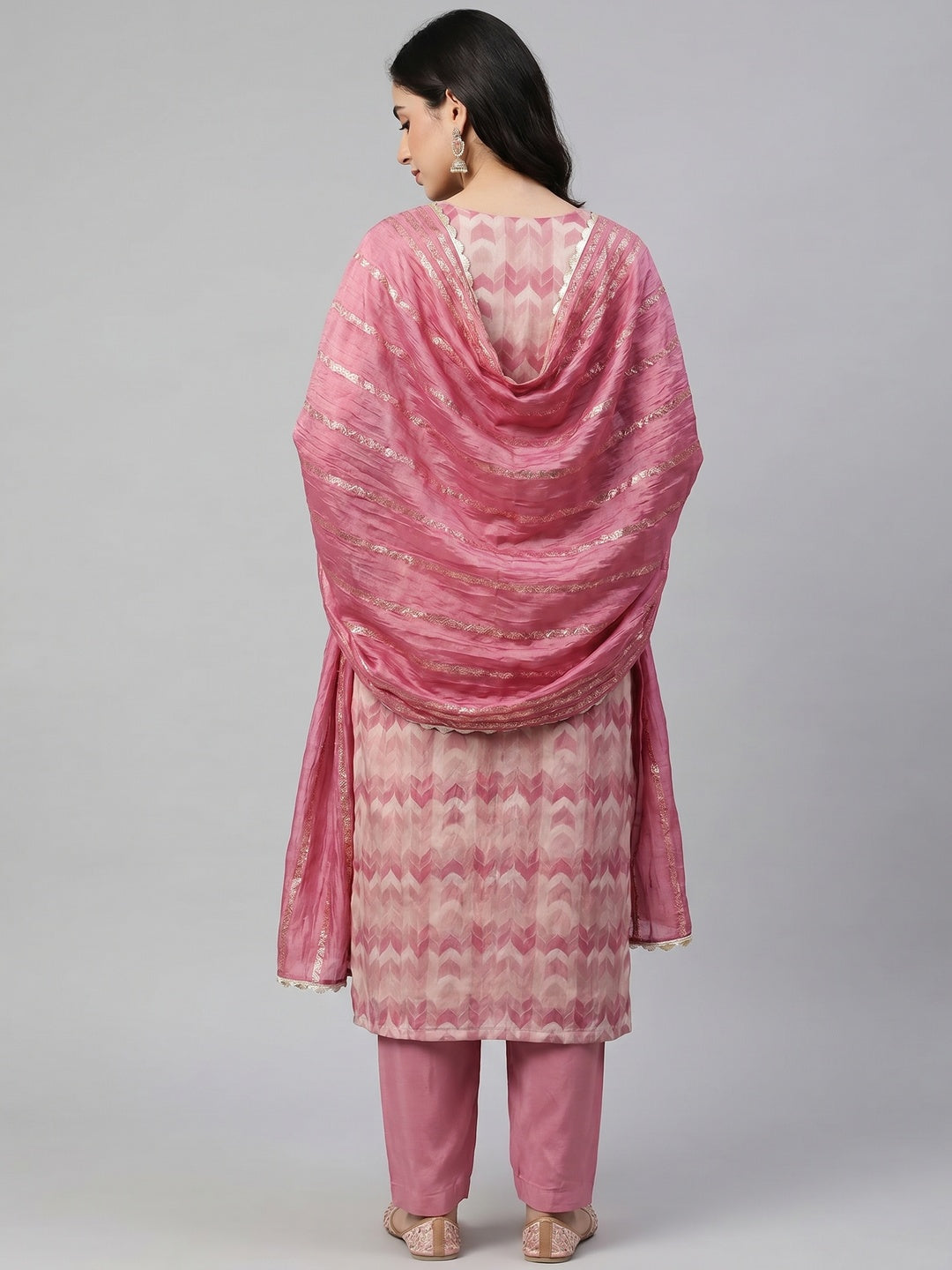 Pink Printed With Handwork Modal Dress Material - Image 3