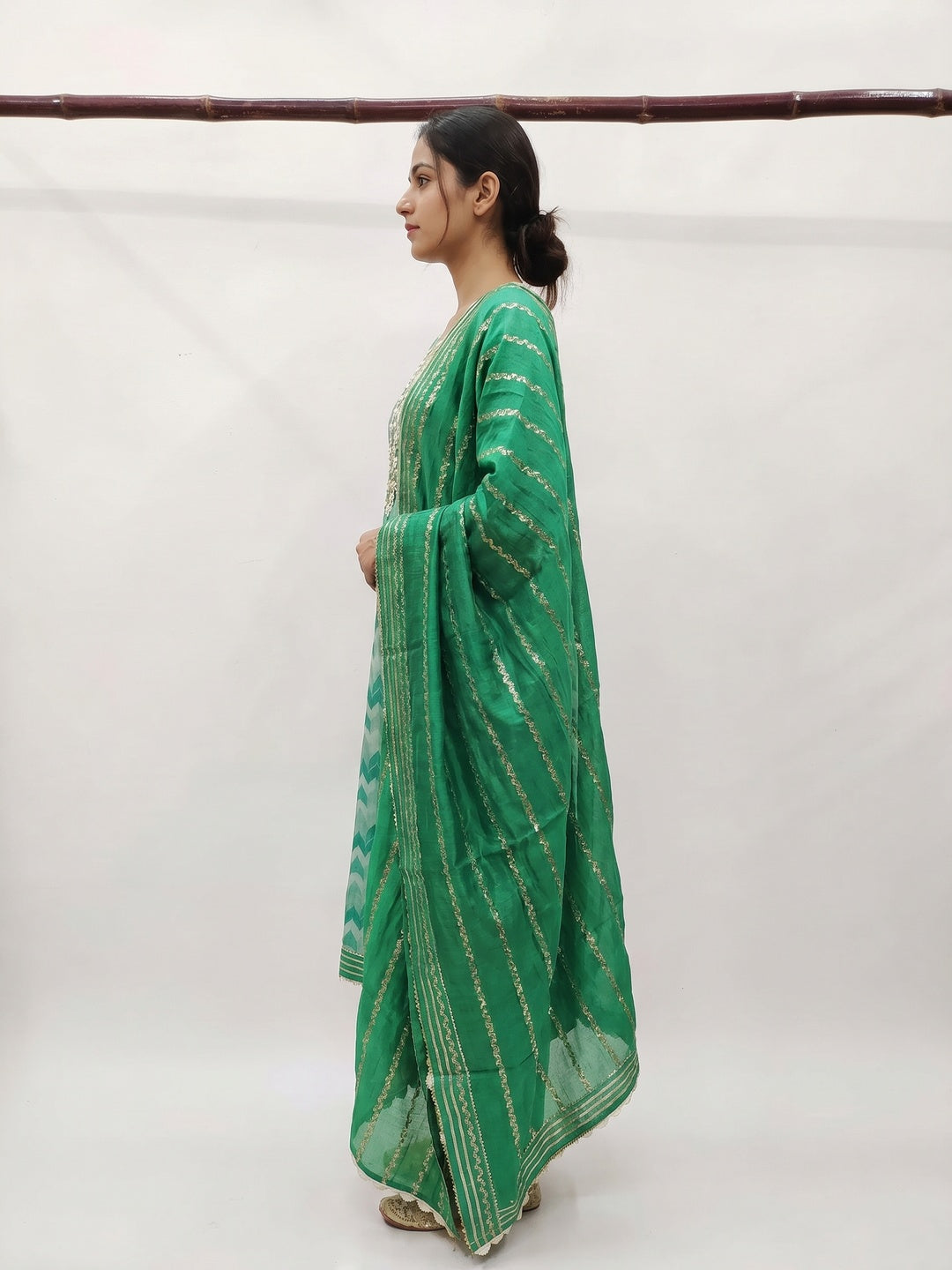 Green Printed With Handwork Modal Dress Material - Image 2