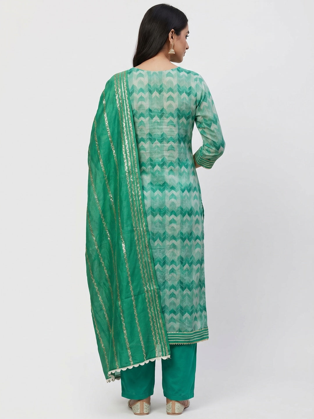 Green Printed With Handwork Modal Dress Material - Image 3