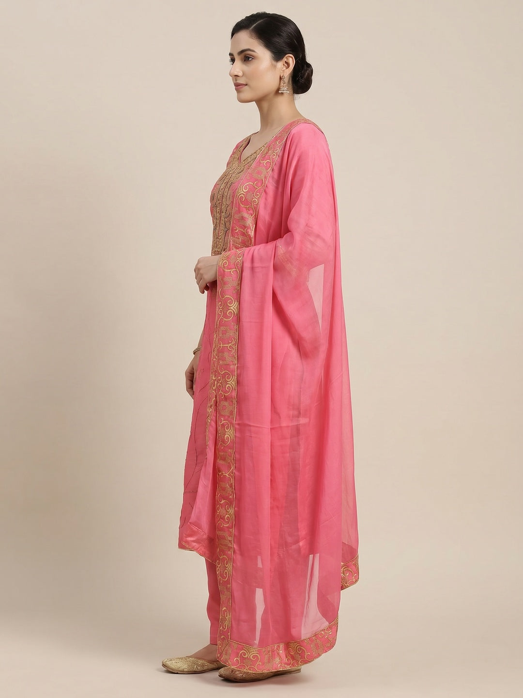 Pink Handwork Embroidered Modal Dress Material - Image 2