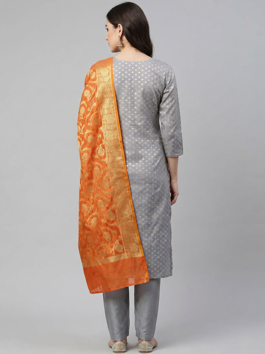 Grey Woven Banarasi Silk Dress Material - Image 2