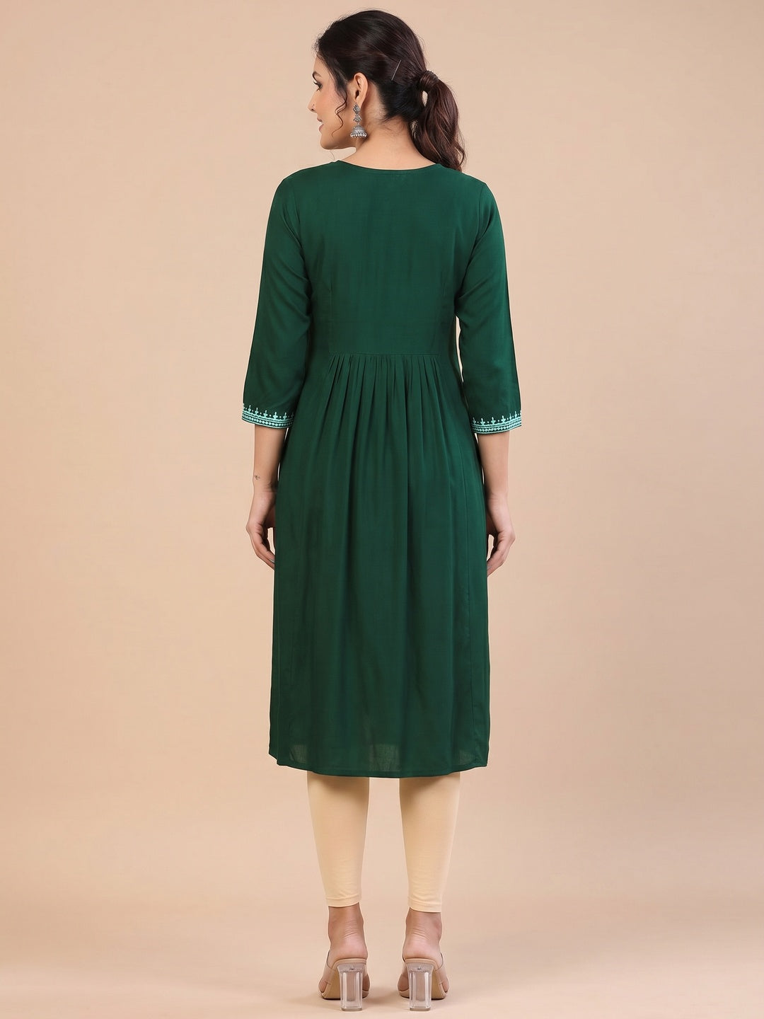 Green Embroidered Rayon Kurti - Image 1