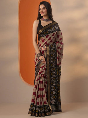 Peachmode Black Border Maheshwari Silk Saree - Image 2