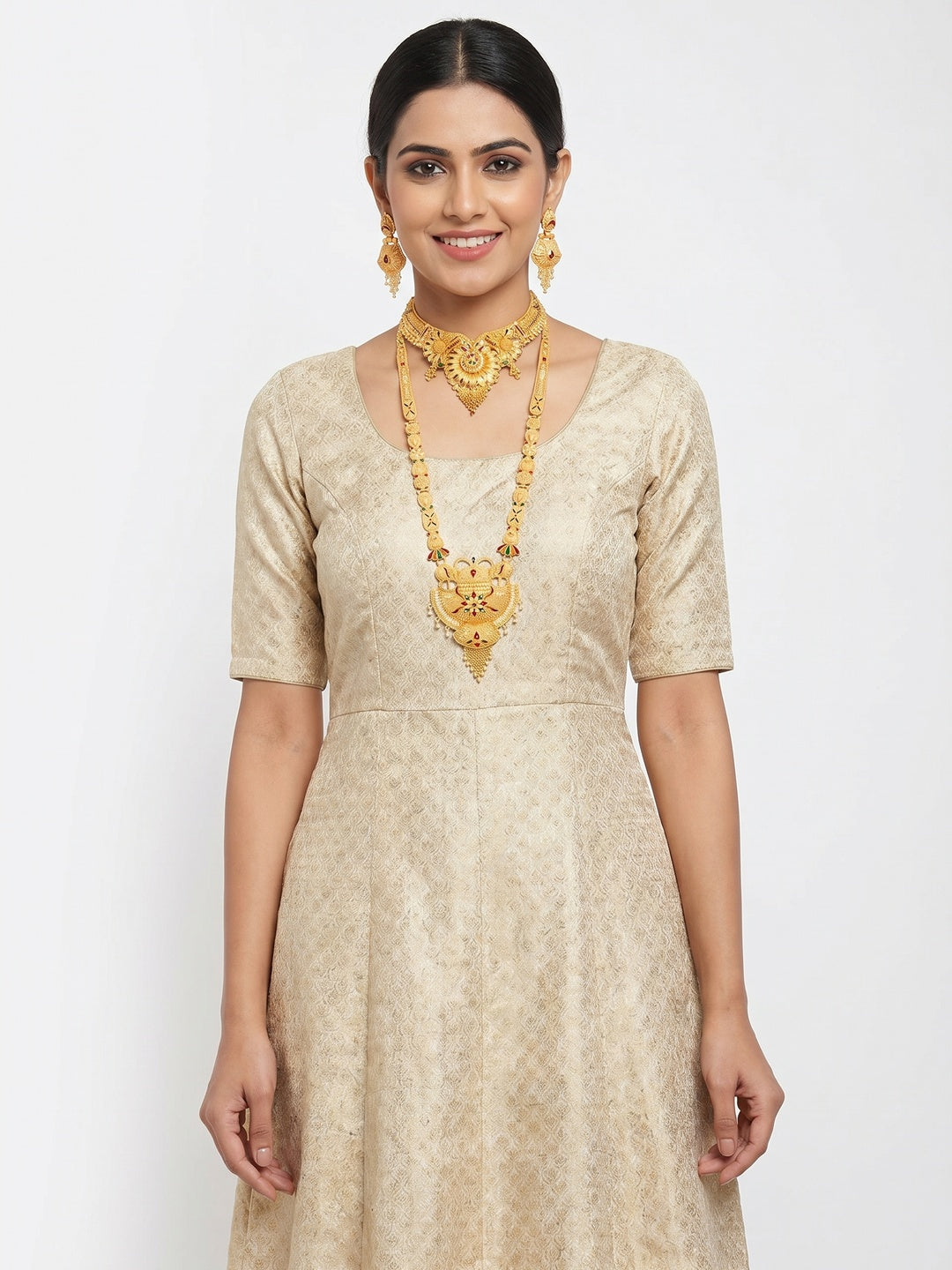 Gold Plated Short and Long Alloy Jewellery Combo Set - Image 1
