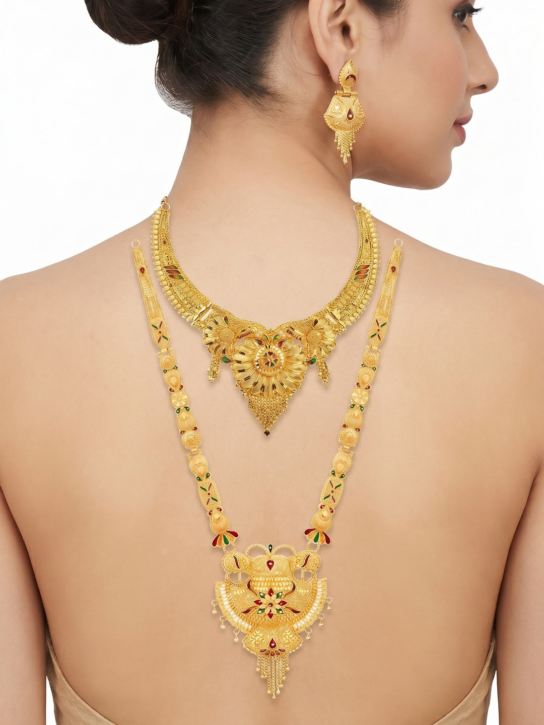Gold Plated Short and Long Alloy Jewellery Combo Set - Image 3