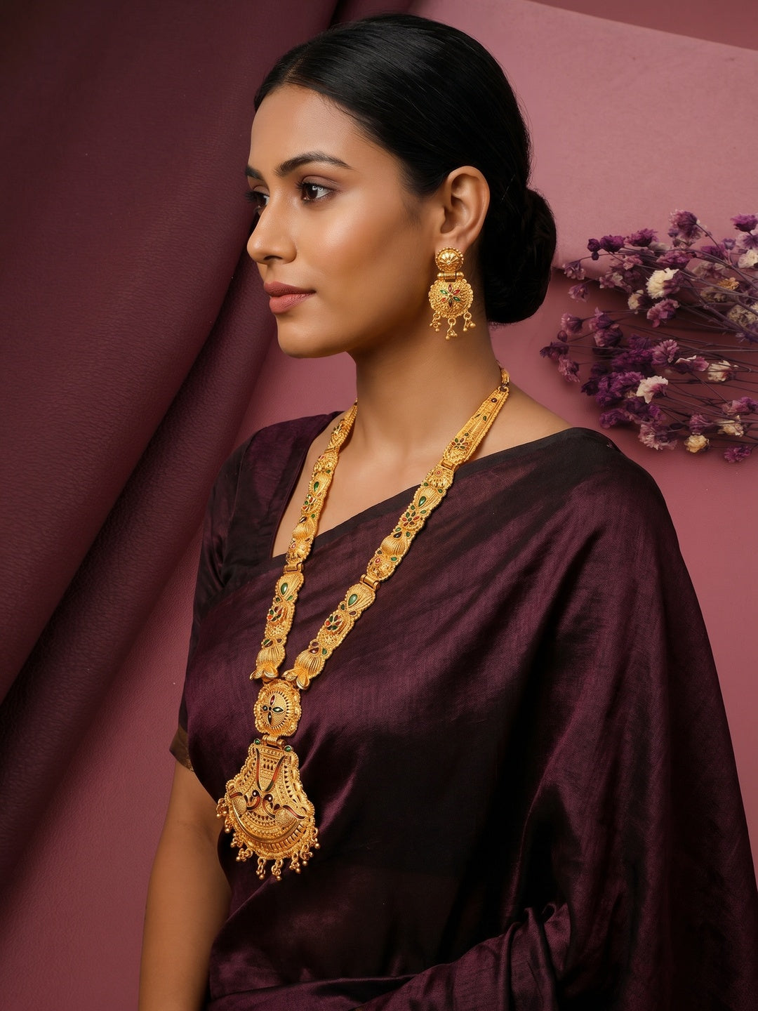 Gold Plated Alloy Long Necklace Set - Image 2