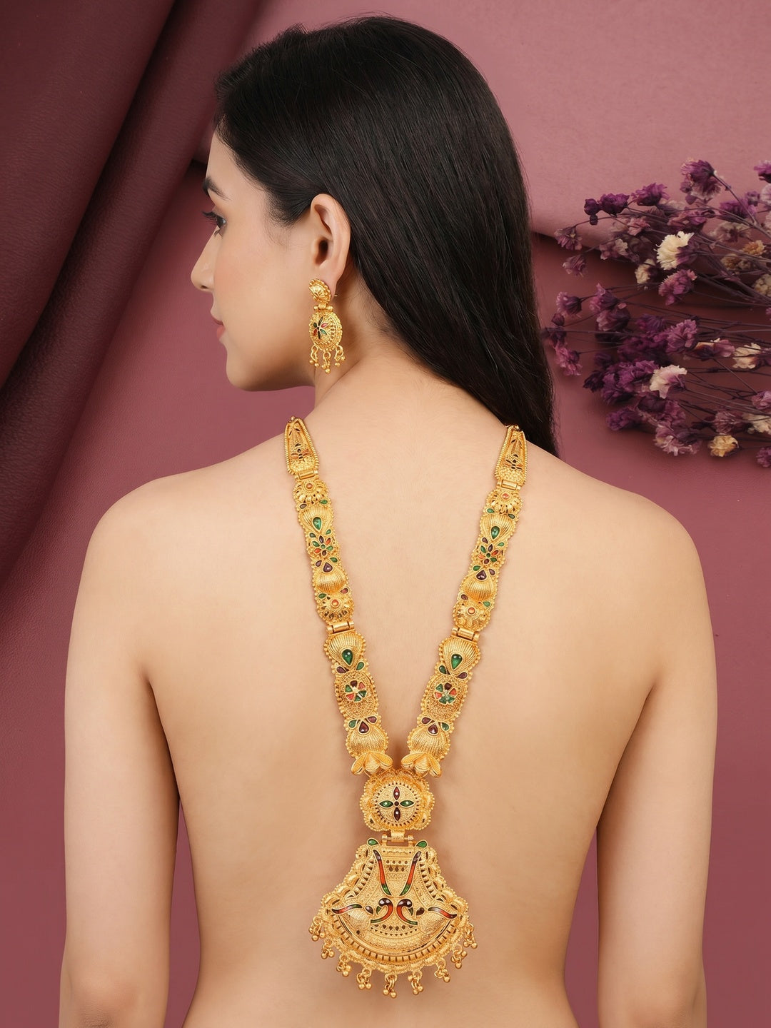 Gold Plated Alloy Long Necklace Set - Image 3