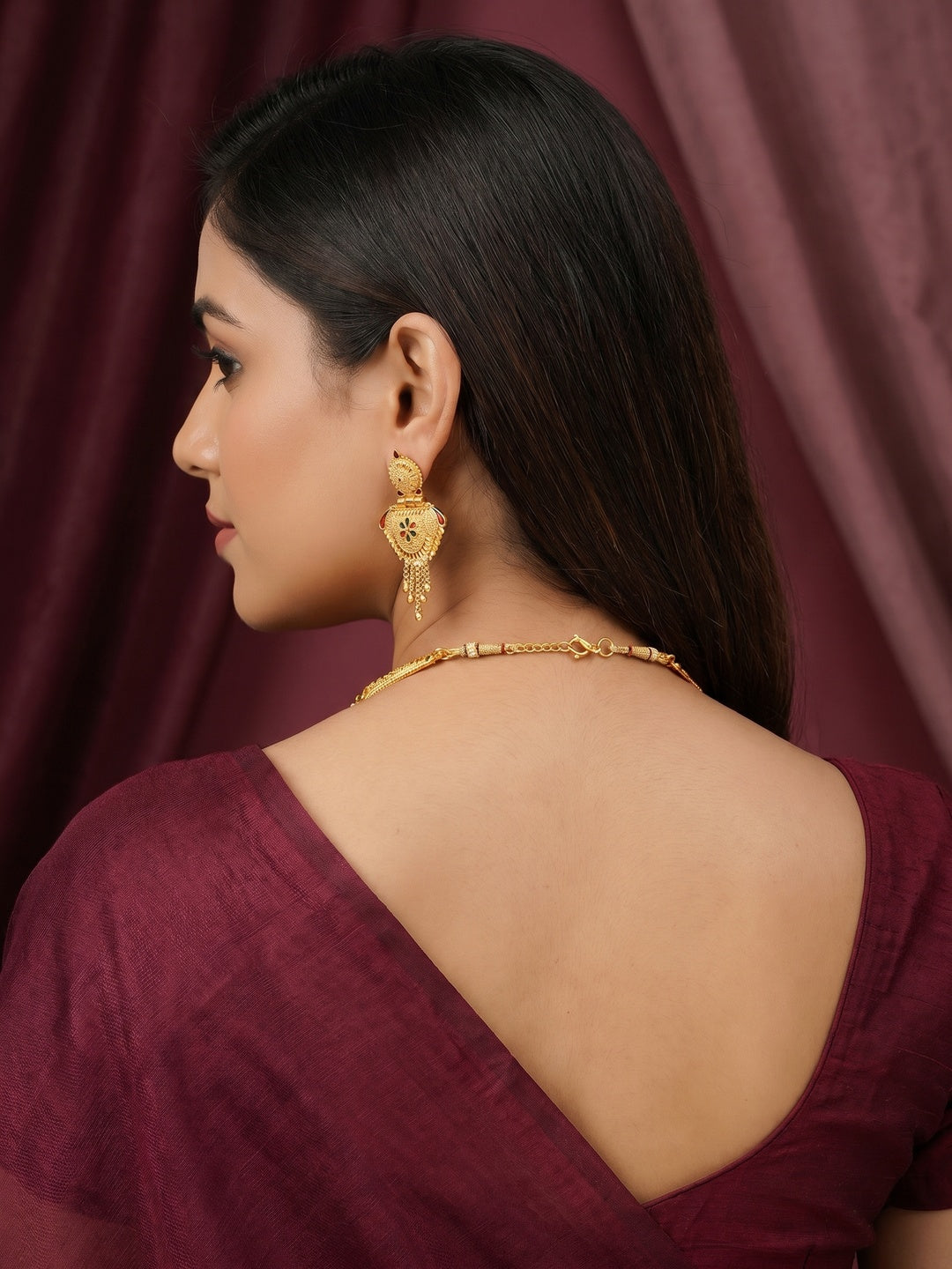 Gold Plated Alloy Long Necklace Set - Image 2