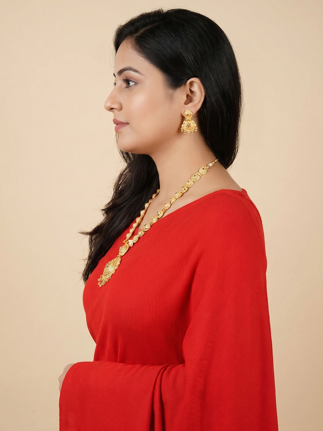 Gold Plated Alloy Long Necklace Set - Image 3