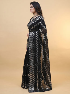 Black Sequins Embroidered Georgette Saree - Image 1