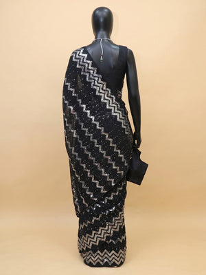 Black Sequins Embroidered Georgette Saree - Image 2