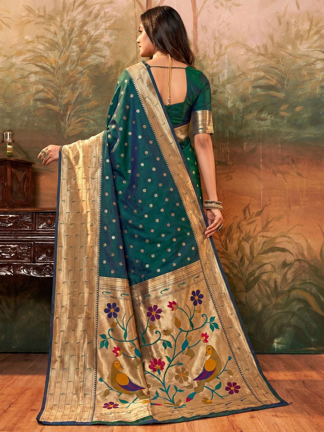 Green Woven Paithani Pure Silk Saree - Image 1
