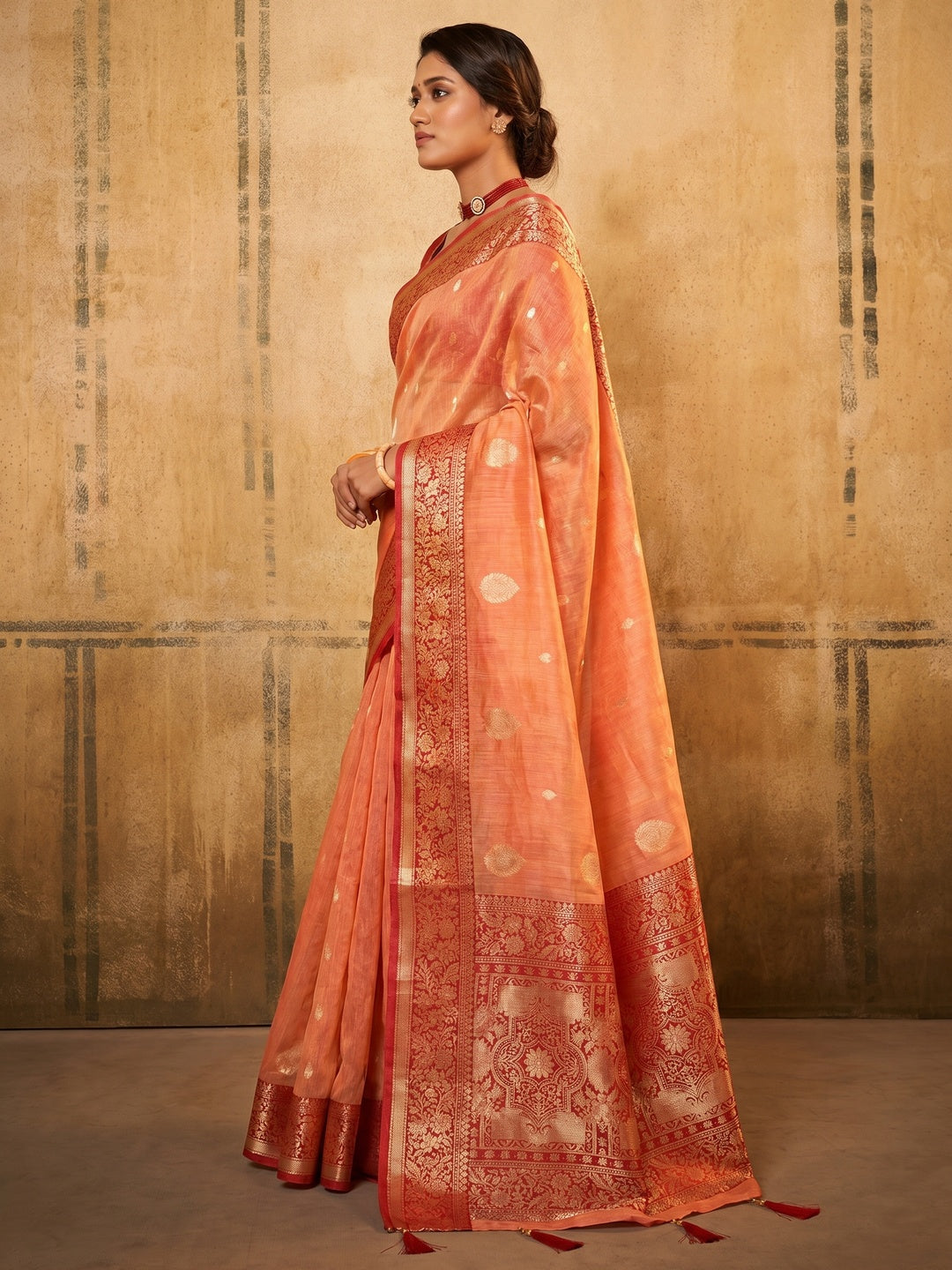 Peach Woven Tissue Saree - Image 1
