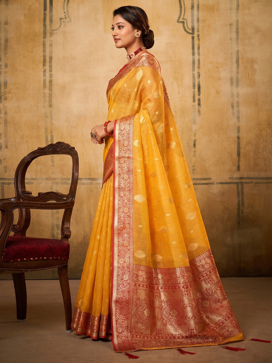 Yellow Woven Tissue Saree - Image 1