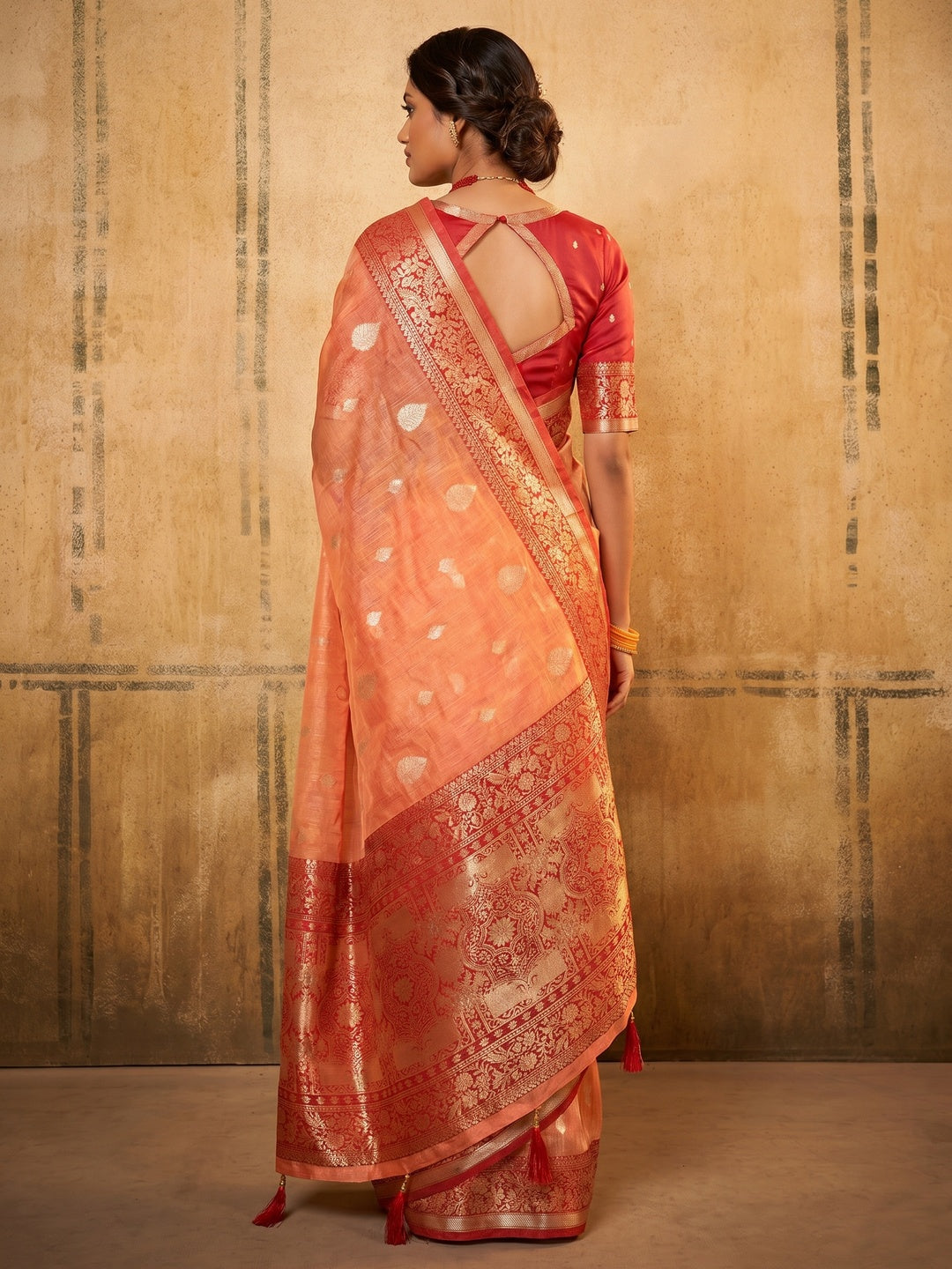 Peach Woven Tissue Saree - Image 2