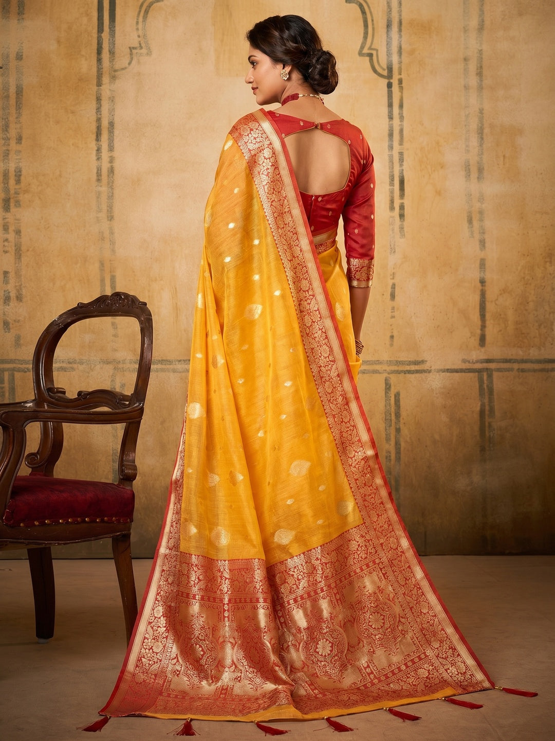 Yellow Woven Tissue Saree - Image 2